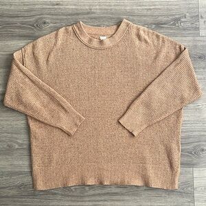 AERIE Oversized Waffle Knit Sweater Size Medium Tan Neutral Boho Loungewear Cozy